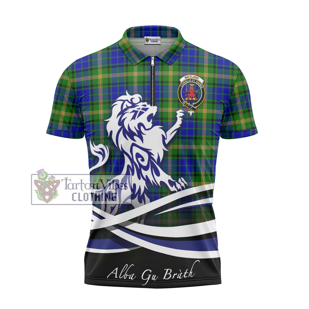 Maitland Tartan Zipper Polo Shirt with Alba Gu Brath Regal Lion Emblem - Tartanvibesclothing Shop