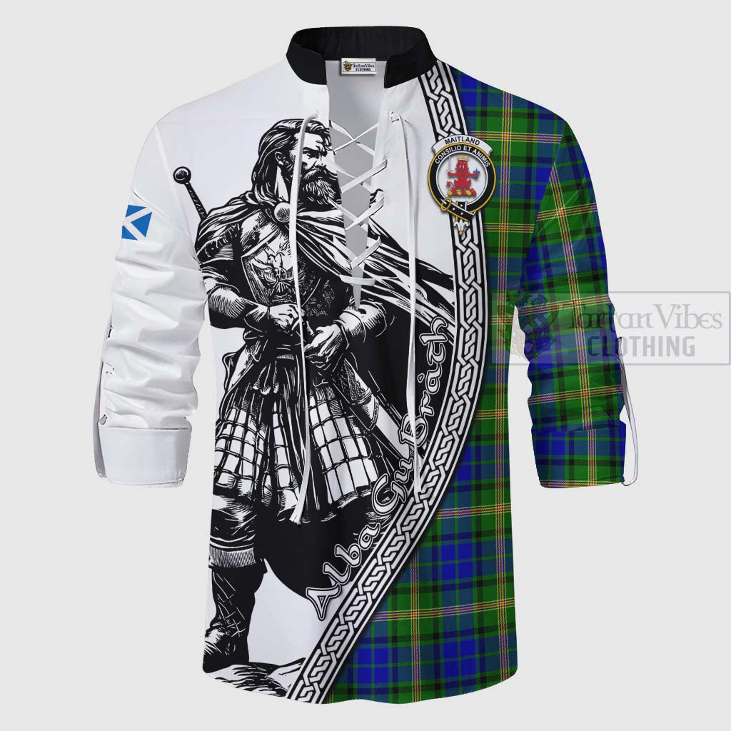 Tartan Vibes Clothing Maitland Tartan Clan Crest Ghillie Kilt Shirt with Highlander Warrior Celtic Style