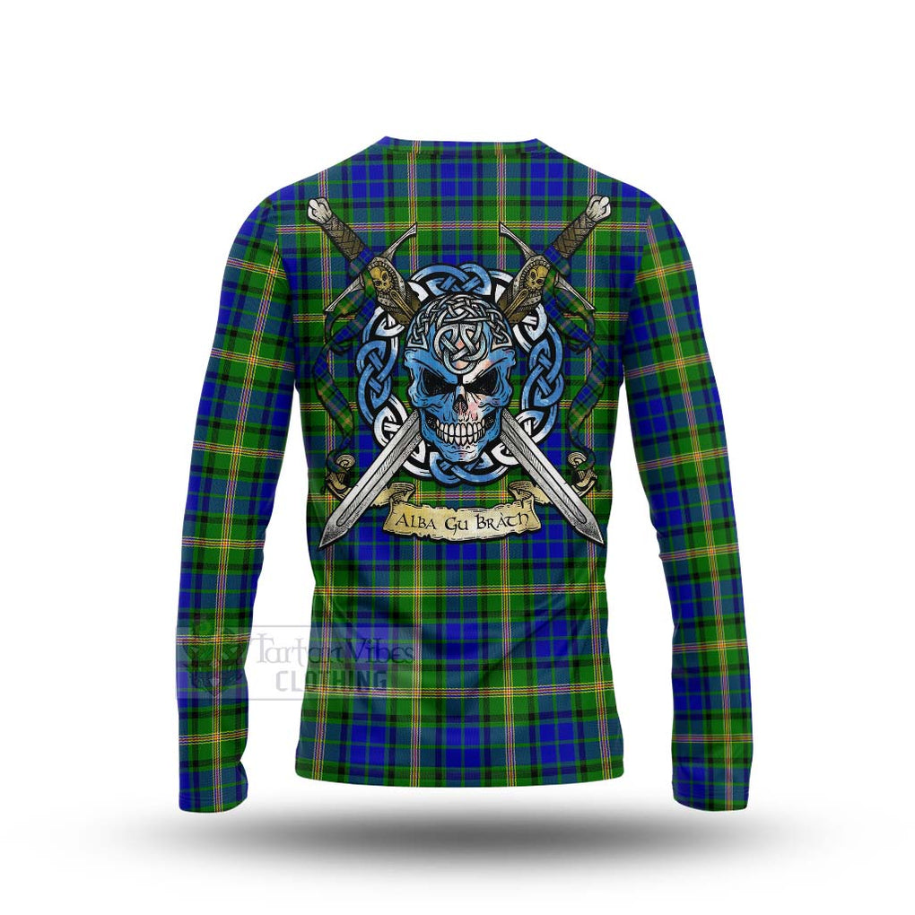 Tartan Vibes Clothing Maitland Tartan Long Sleeve T-Shirt with Family Crest Celtic Skull Style