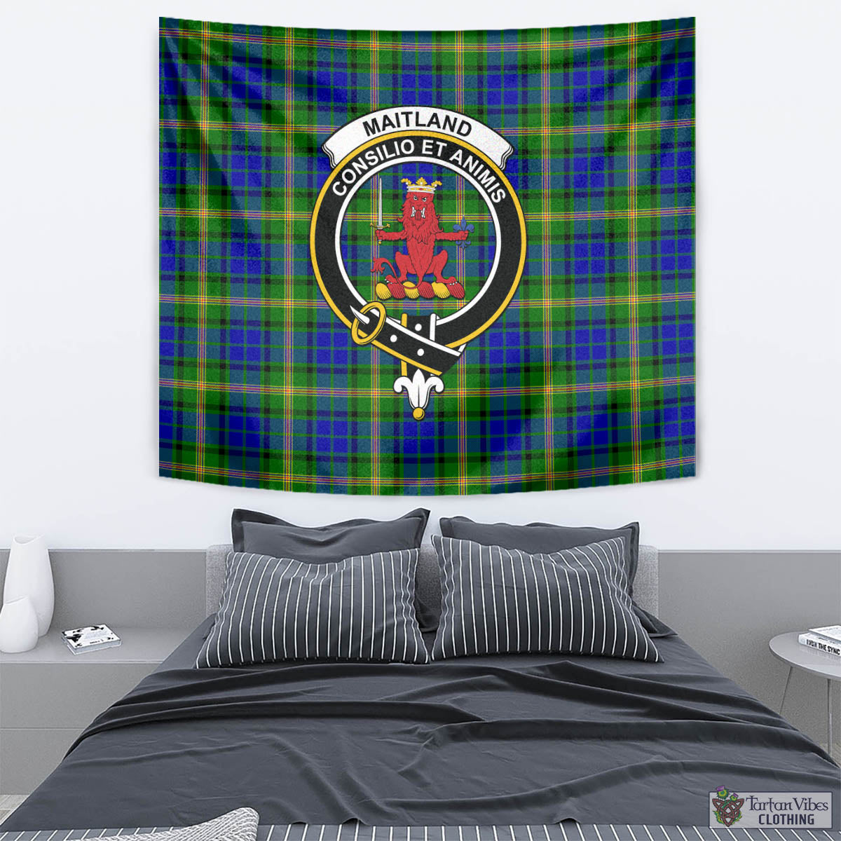 Tartan Vibes Clothing Maitland Tartan Tapestry Wall Hanging and Home Decor for Room with Family Crest