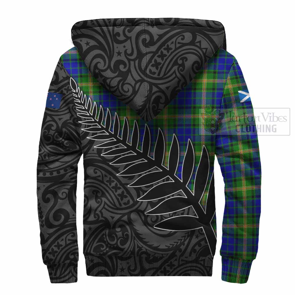 Tartan Vibes Clothing Maitland Crest Tartan Sherpa Hoodie with New Zealand Silver Fern Half Style