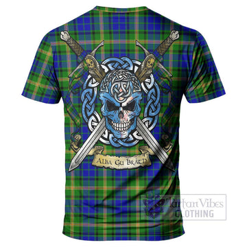 Maitland Tartan T-Shirt with Family Crest Celtic Skull Style