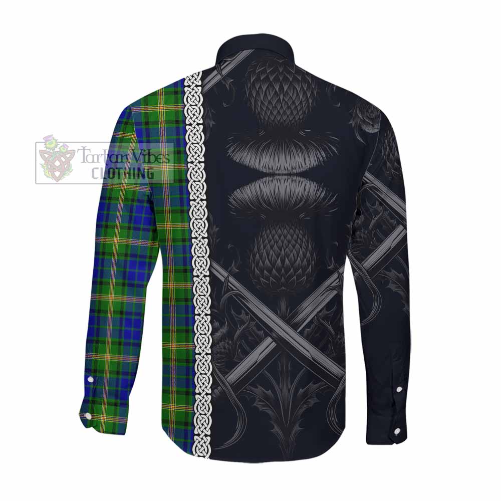 Maitland Tartan Long Sleeve Button Shirt with Family Crest Cross Sword Thistle Celtic Vibes Men's Shirt - Tartan Vibes Clothing