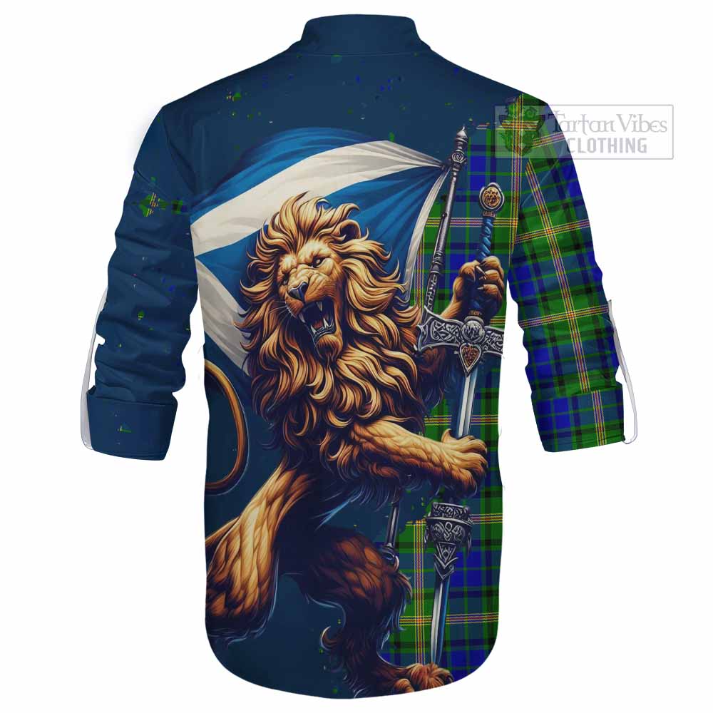 Tartan Vibes Clothing Maitland Tartan Family Crest Ghillie Kilt Shirt with Scottish Majestic Lion