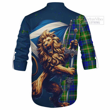 Maitland Tartan Family Crest Ghillie Kilt Shirt with Scottish Majestic Lion