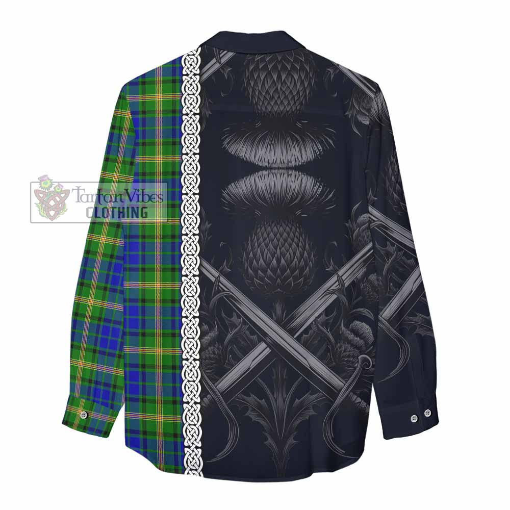 Tartan Vibes Clothing Maitland Tartan Women's Casual Shirt with Family Crest Cross Sword Thistle Celtic Vibes