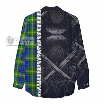 Maitland Tartan Women's Casual Shirt with Family Crest Cross Sword Thistle Celtic Vibes