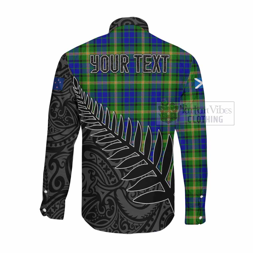 Tartan Vibes Clothing Maitland Crest Tartan Long Sleeve Button Shirt with New Zealand Silver Fern Half Style