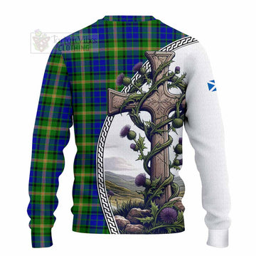 Maitland Tartan Knitted Sweater with Family Crest and St. Andrew's Cross Accented by Thistle Vines