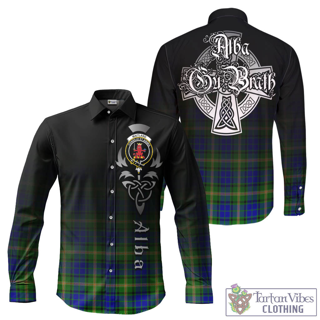 Tartan Vibes Clothing Maitland Tartan Long Sleeve Button Up Featuring Alba Gu Brath Family Crest Celtic Inspired