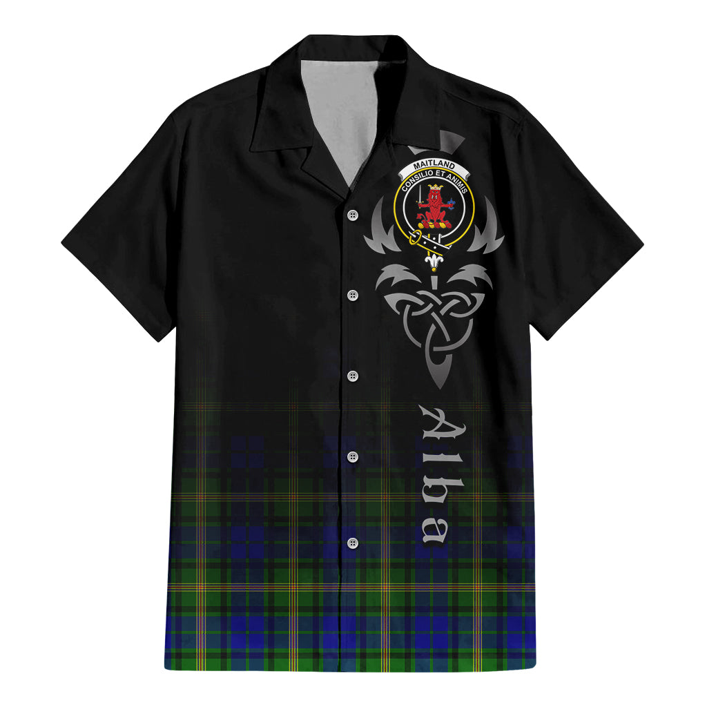 Tartan Vibes Clothing Maitland Tartan Short Sleeve Button Up Featuring Alba Gu Brath Family Crest Celtic Inspired