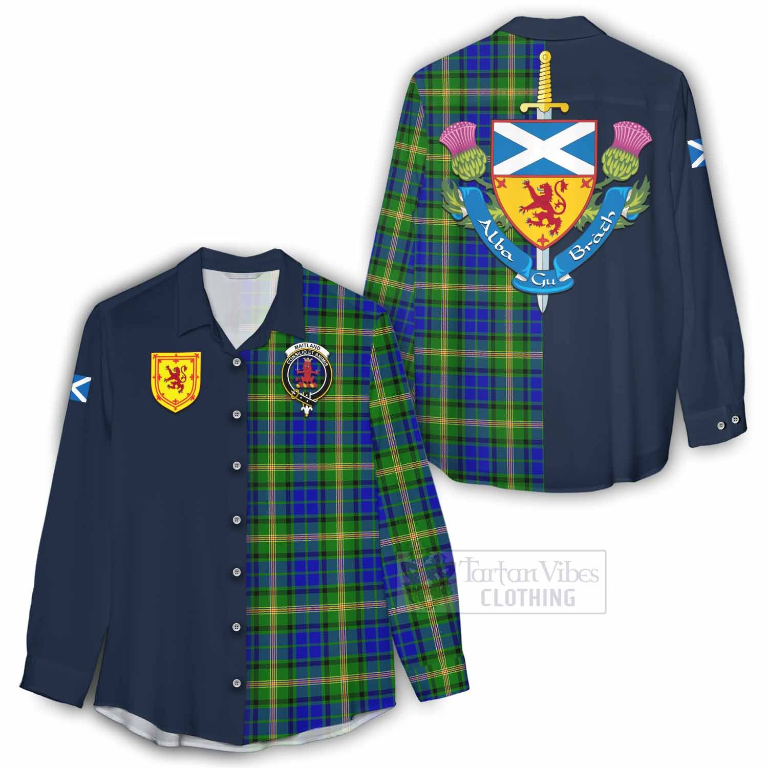 Tartan Vibes Clothing Maitland Tartan Women's Casual Shirt Alba with Scottish Lion Royal Arm Half Style