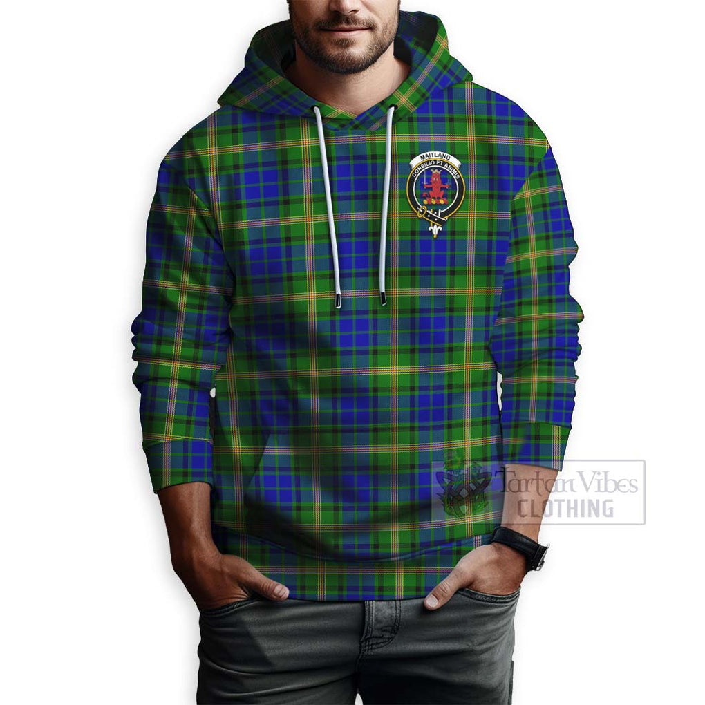 Tartan Vibes Clothing Maitland Tartan Hoodie with Family Crest Celtic Skull Style