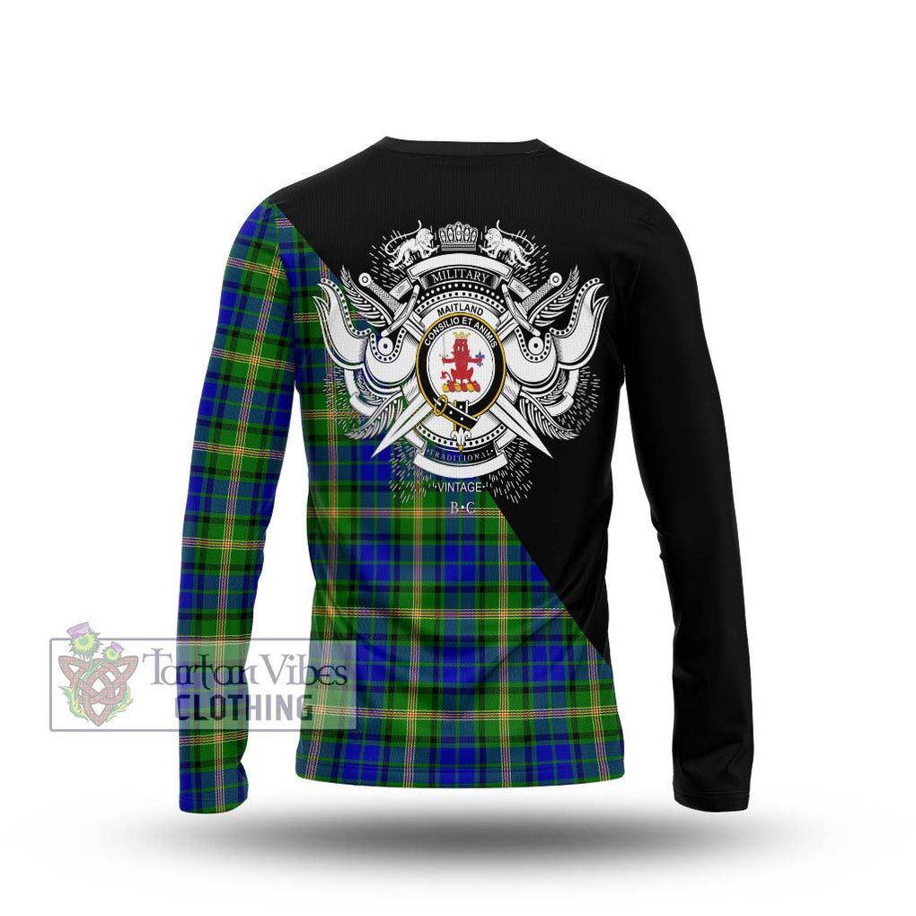 Maitland Tartan Long Sleeve T-Shirt with Family Crest and Military Logo Style - Tartanvibesclothing Shop