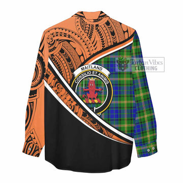 Maitland Crest Tartan Women's Casual Shirt with Polynesian Vibes Style - Orange Version