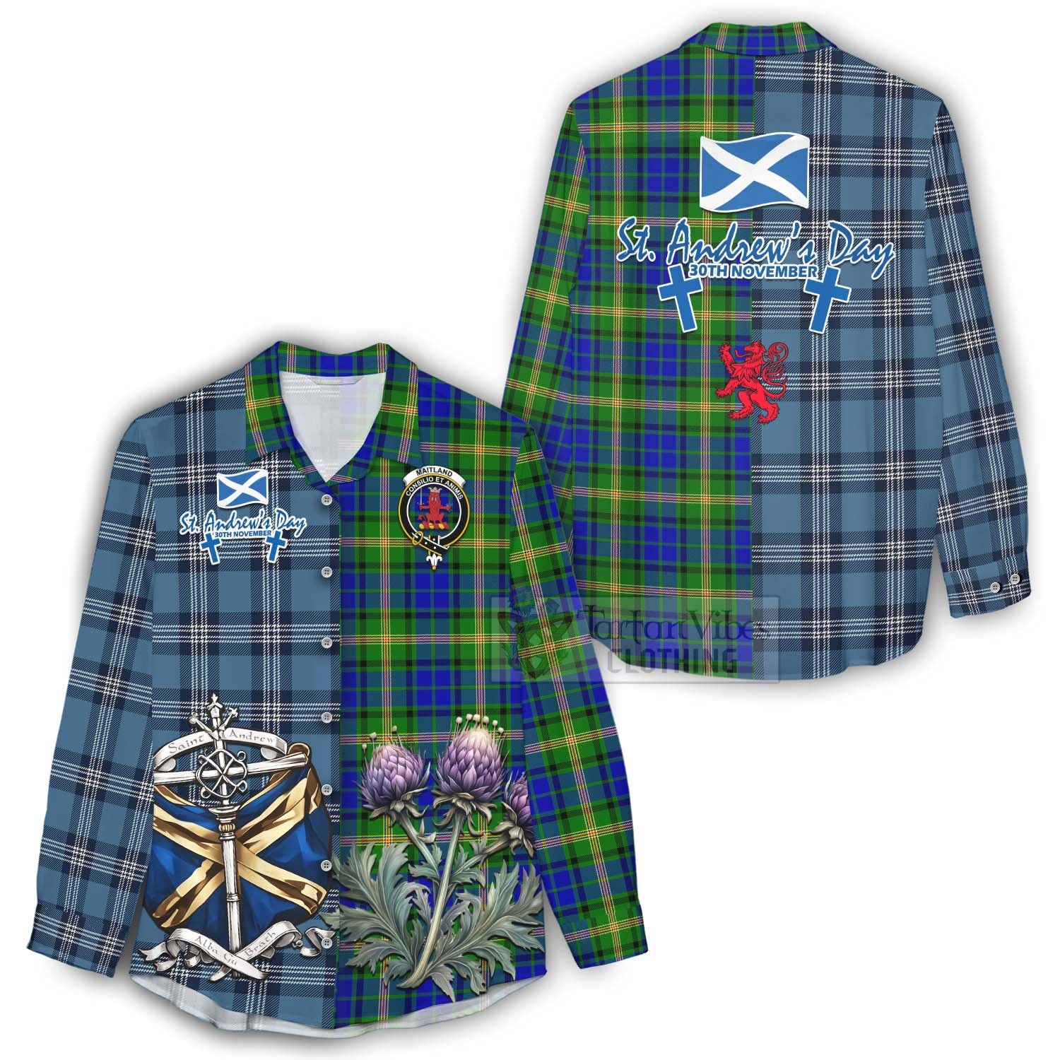 Tartan Vibes Clothing Maitland Tartan Women's Casual Shirt Happy St. Andrew's Day Half Tartan Style