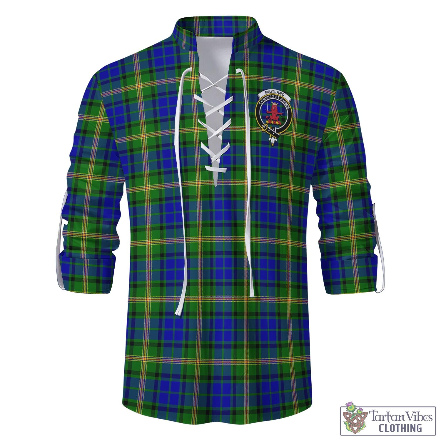 Tartan Vibes Clothing Maitland Tartan Men's Scottish Traditional Jacobite Ghillie Kilt Shirt with Family Crest