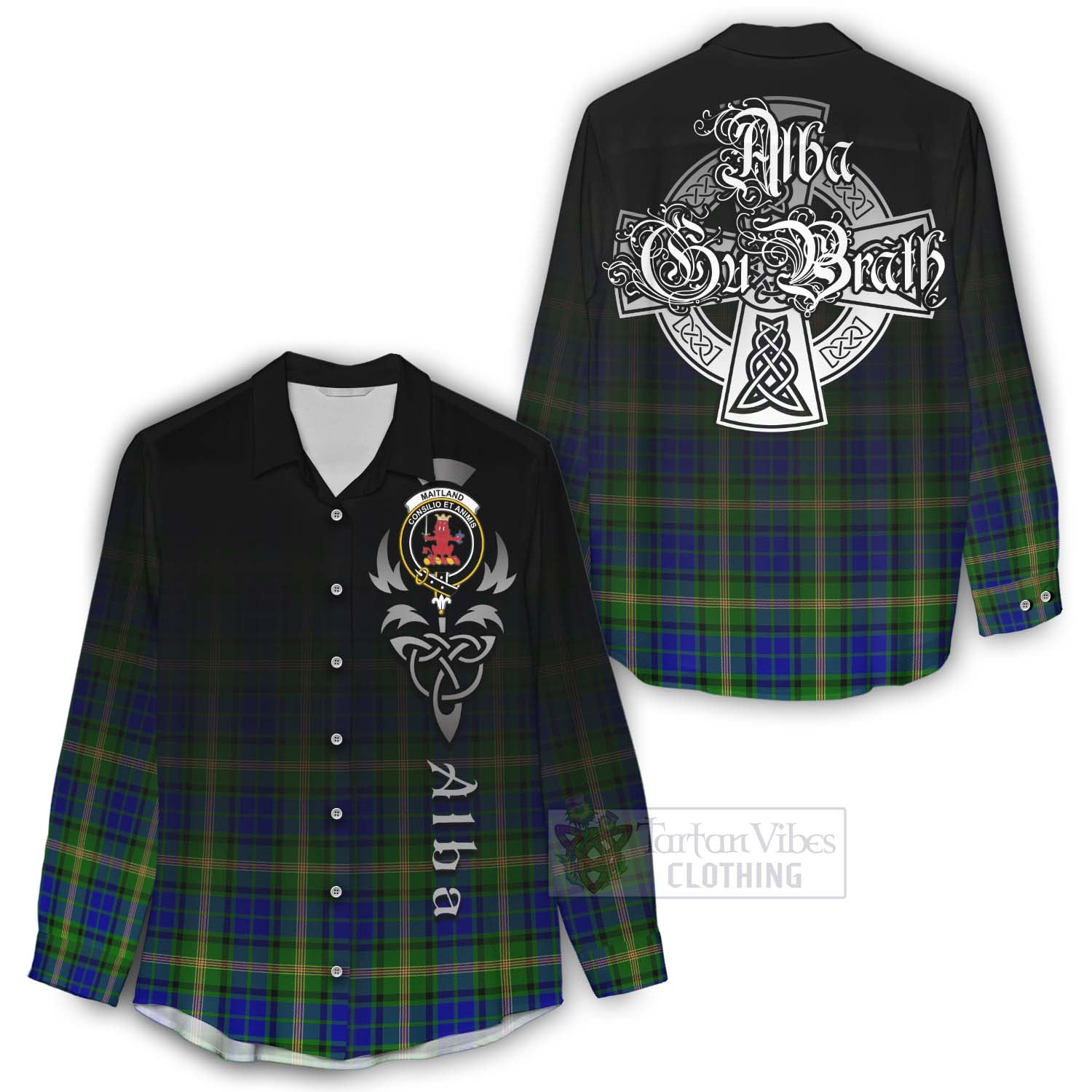 Tartan Vibes Clothing Maitland Tartan Women's Casual Shirt Featuring Alba Gu Brath Family Crest Celtic Inspired