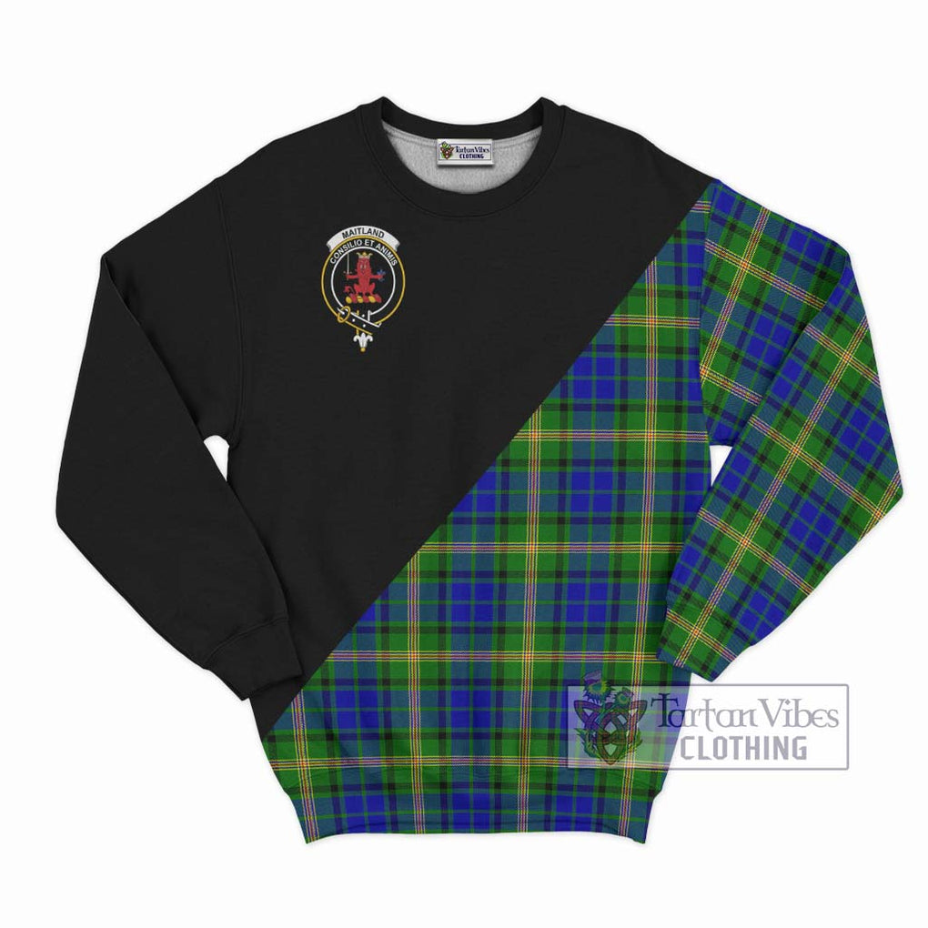 Maitland Tartan Sweatshirt with Family Crest and Military Logo Style - Tartanvibesclothing Shop