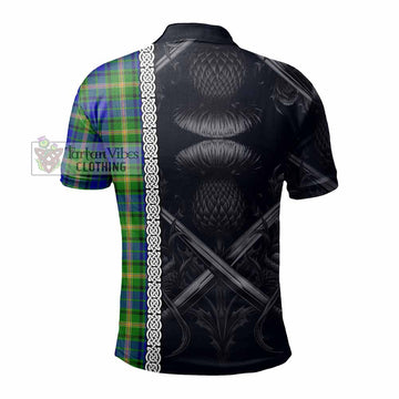 Maitland Tartan Polo Shirt with Family Crest Cross Sword Thistle Celtic Vibes