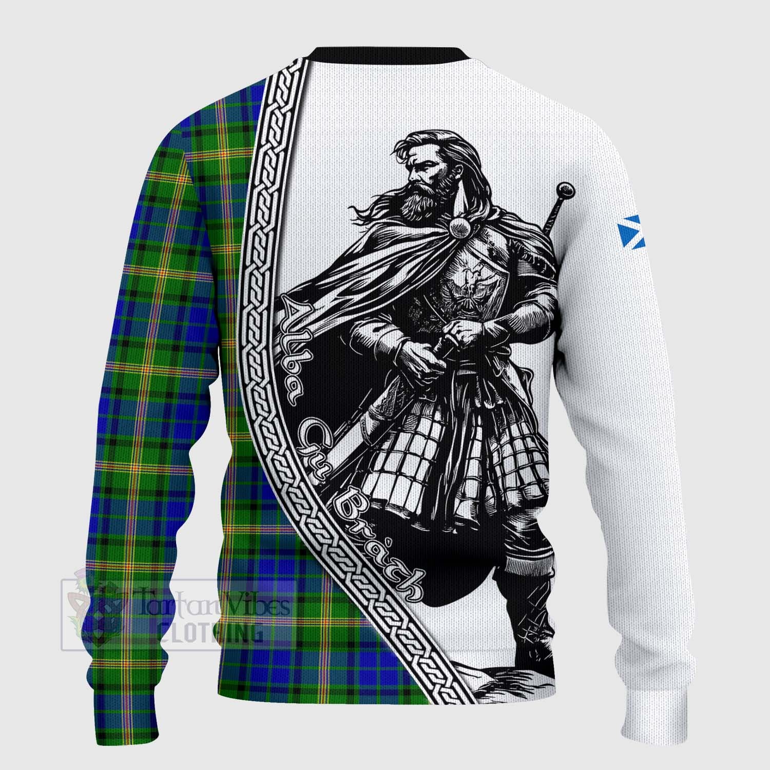 Tartan Vibes Clothing Maitland Tartan Clan Crest Knitted Sweater with Highlander Warrior Celtic Style