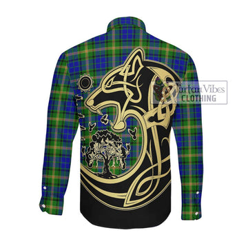 Maitland Tartan Long Sleeve Button Shirt with Family Crest Celtic Wolf Style