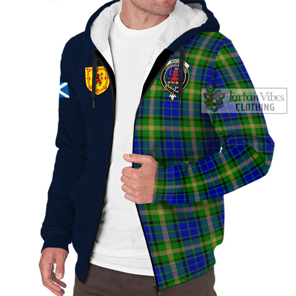 Tartan Vibes Clothing Maitland Tartan Sherpa Hoodie with Scottish Lion Royal Arm Half Style