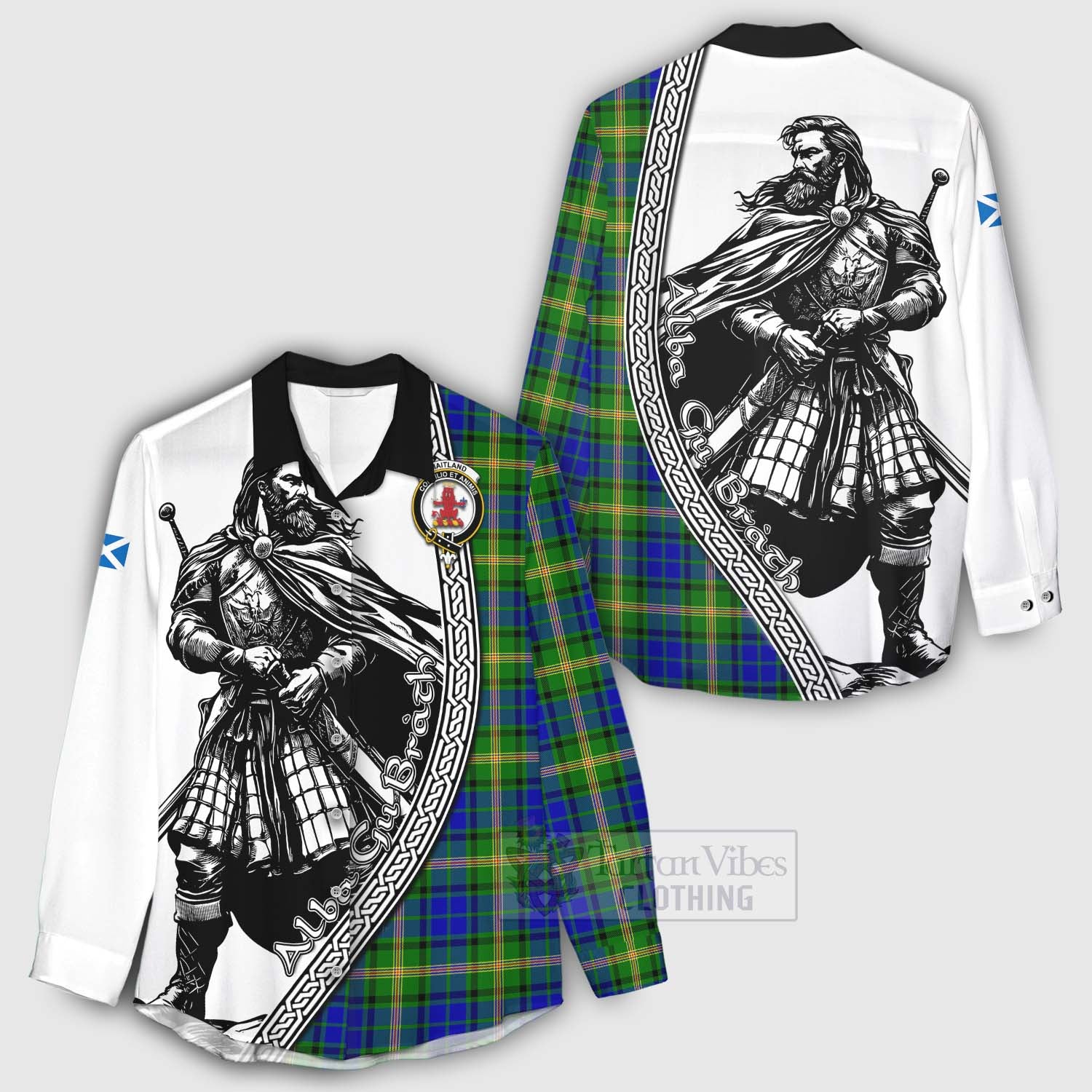 Tartan Vibes Clothing Maitland Tartan Clan Crest Women's Casual Shirt with Highlander Warrior Celtic Style