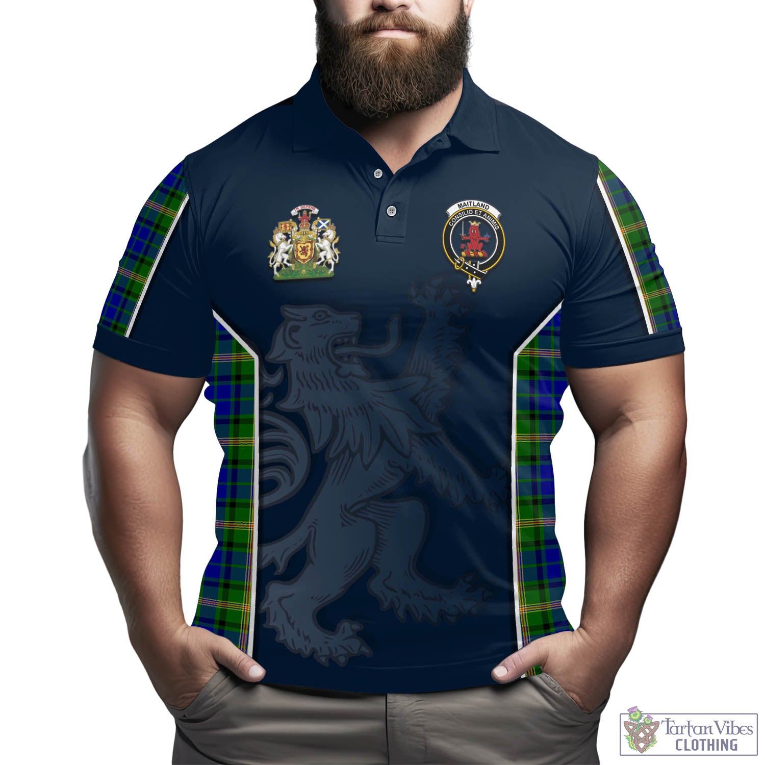 Tartan Vibes Clothing Maitland Tartan Men's Polo Shirt with Family Crest and Lion Rampant Vibes Sport Style