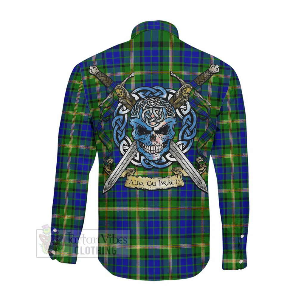 Tartan Vibes Clothing Maitland Tartan Long Sleeve Button Shirt with Family Crest Celtic Skull Style