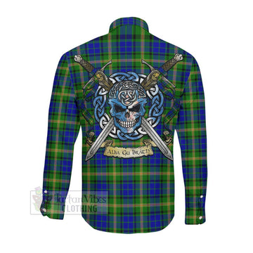 Maitland Tartan Long Sleeve Button Shirt with Family Crest Celtic Skull Style