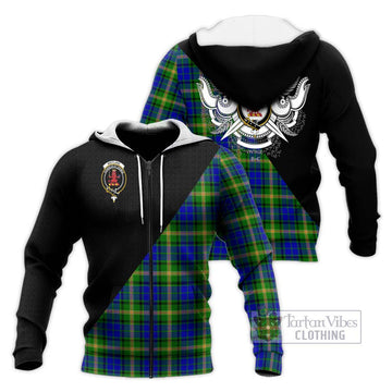 Maitland Tartan Knitted Hoodie with Family Crest and Military Logo Style