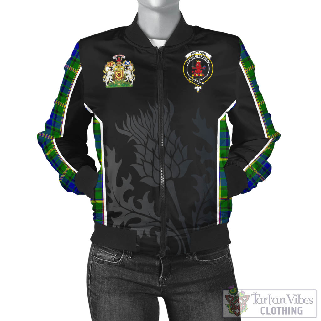 Tartan Vibes Clothing Maitland Tartan Bomber Jacket with Family Crest and Scottish Thistle Vibes Sport Style