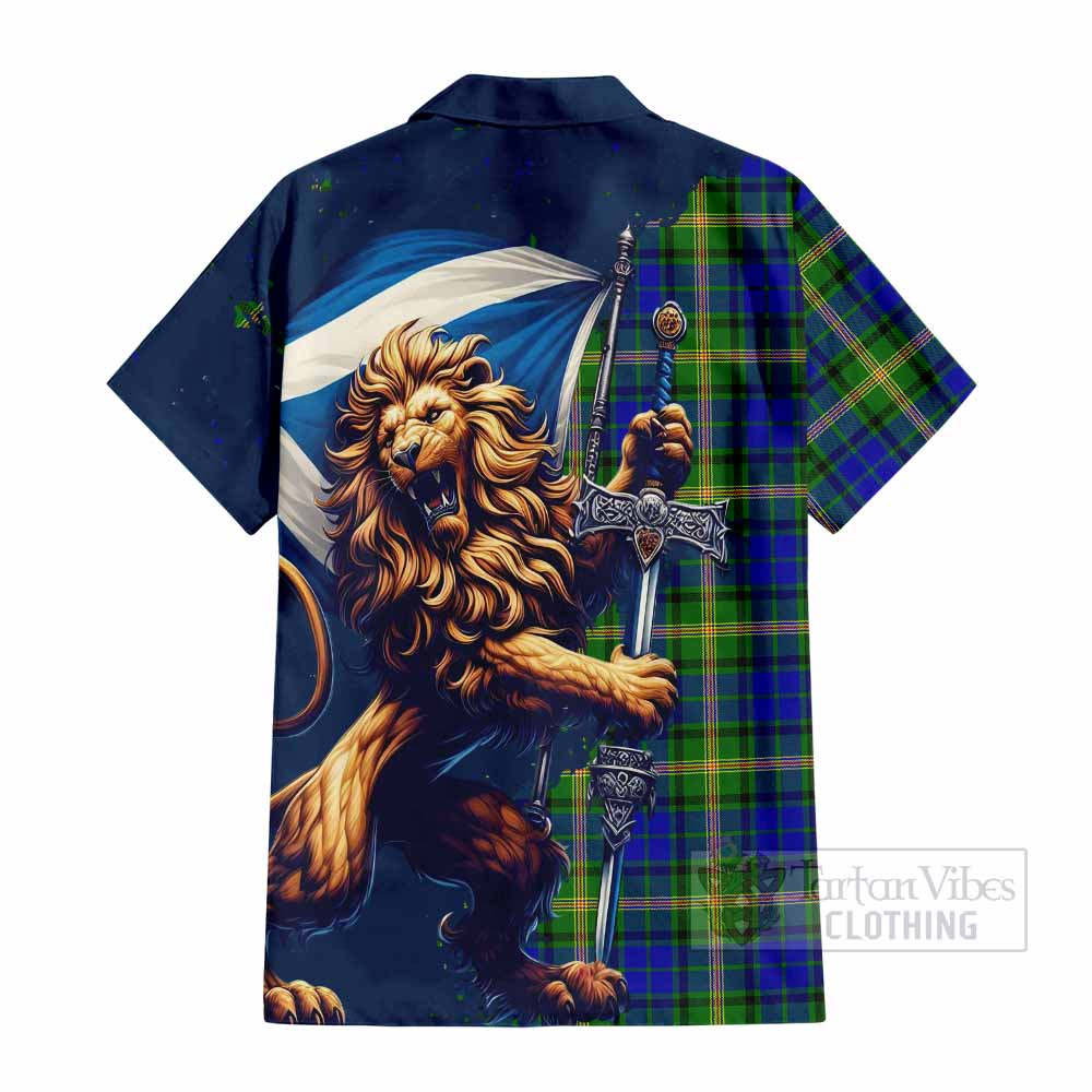 Tartan Vibes Clothing Maitland Tartan Family Crest Short Sleeve Button Shirt with Scottish Majestic Lion