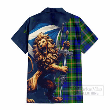 Maitland Tartan Family Crest Short Sleeve Button Shirt with Scottish Majestic Lion