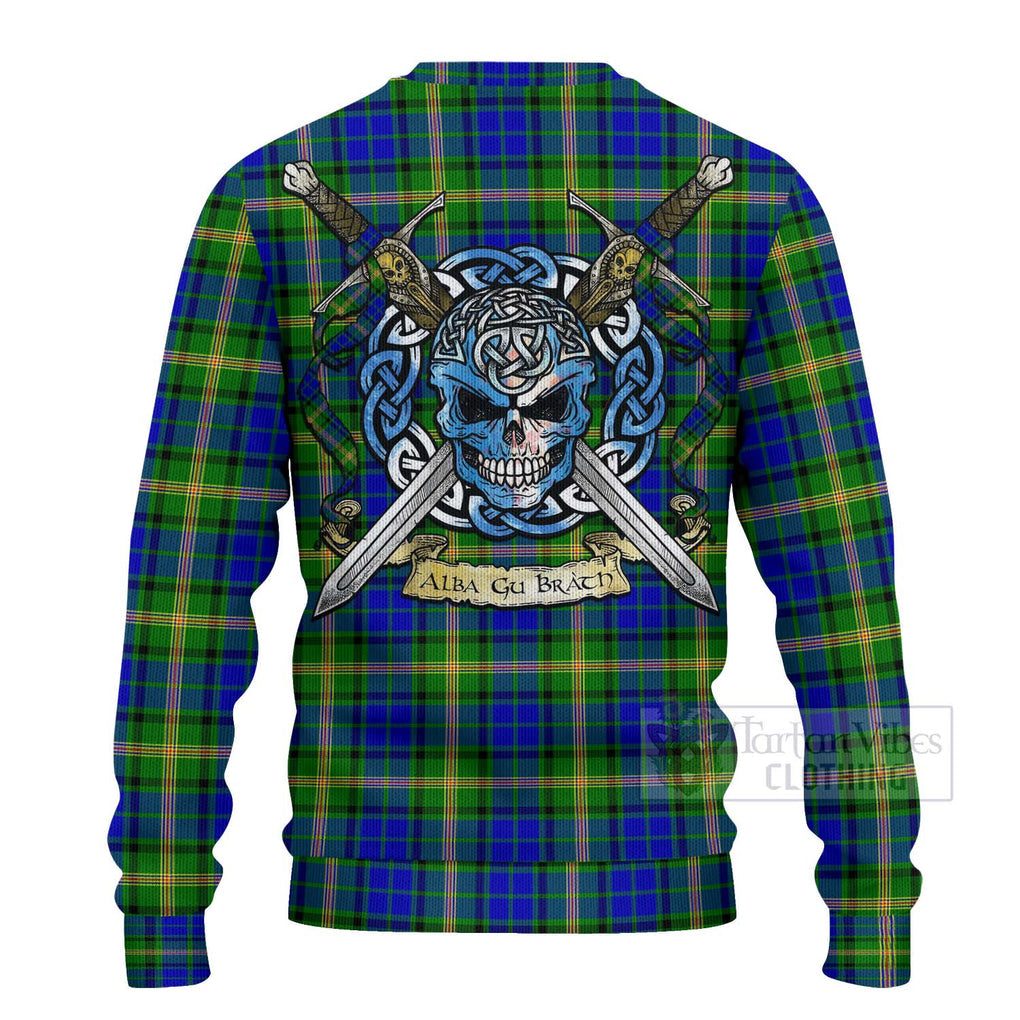 Tartan Vibes Clothing Maitland Tartan Knitted Sweater with Family Crest Celtic Skull Style