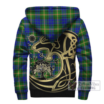 Maitland Tartan Sherpa Hoodie with Family Crest Celtic Wolf Style