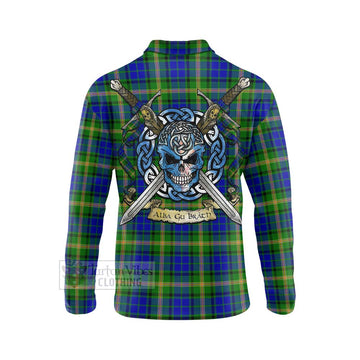 Maitland Tartan Long Sleeve Polo Shirt with Family Crest Celtic Skull Style