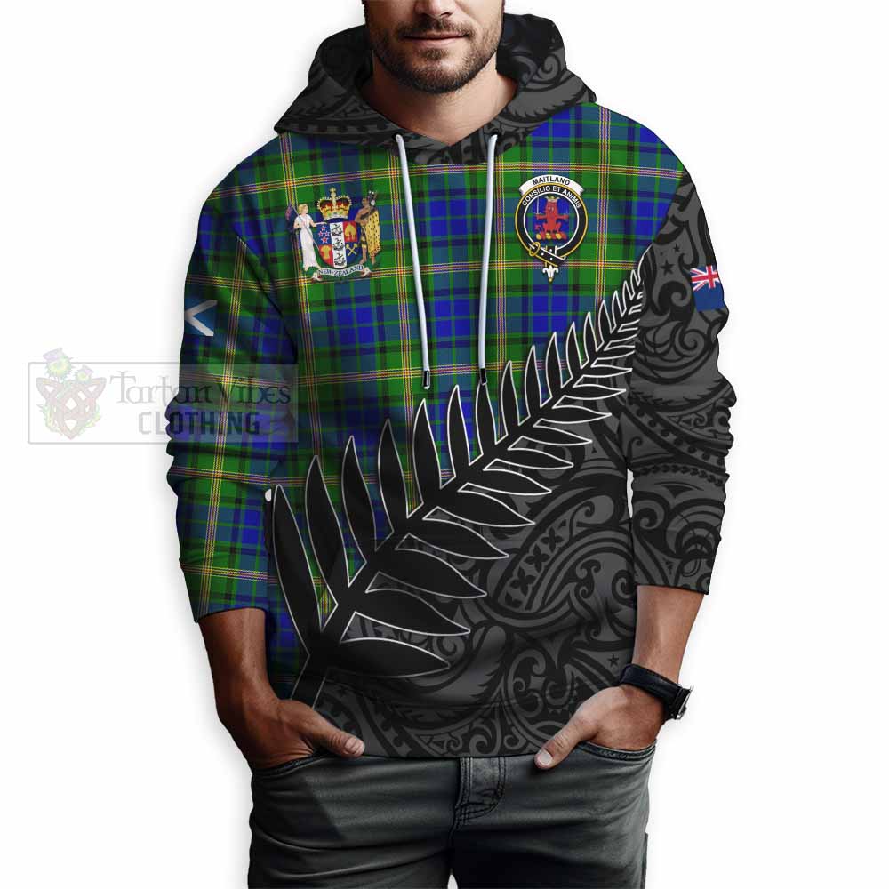 Tartan Vibes Clothing Maitland Crest Tartan Hoodie with New Zealand Silver Fern Half Style