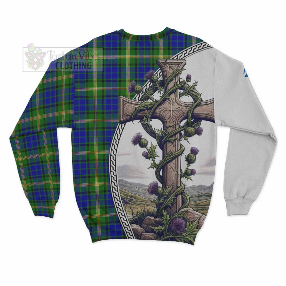 Tartan Vibes Clothing Maitland Tartan Sweatshirt with Family Crest and St. Andrew's Cross Accented by Thistle Vines