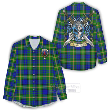 Maitland Tartan Women's Casual Shirt with Family Crest Celtic Skull Style