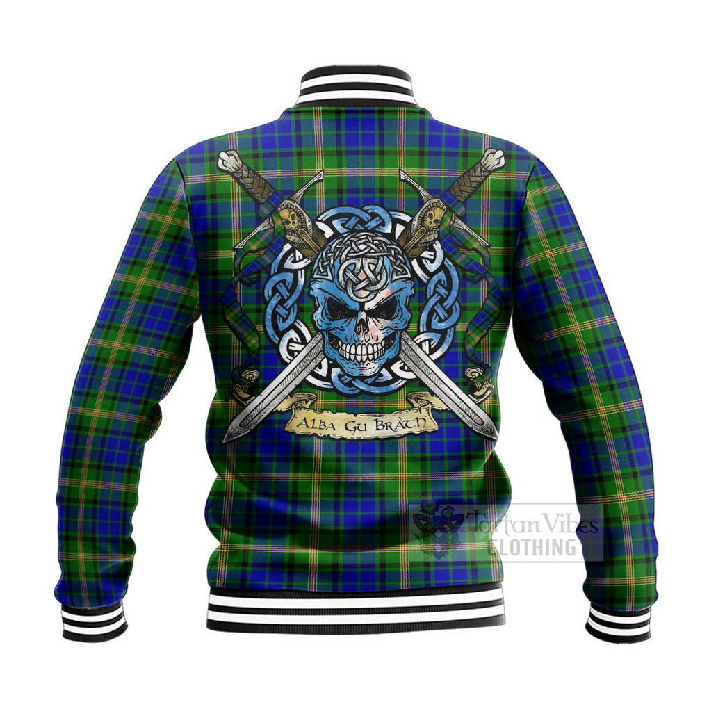 Tartan Vibes Clothing Maitland Tartan Baseball Jacket with Family Crest Celtic Skull Style