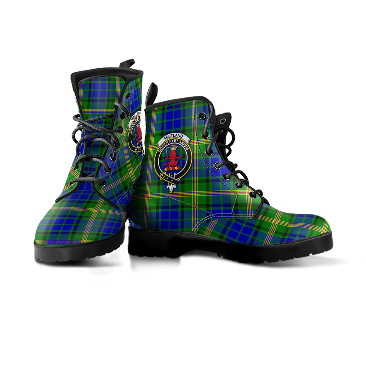 Maitland Tartan Leather Boots with Family Crest - Tartan Vibes Clothing