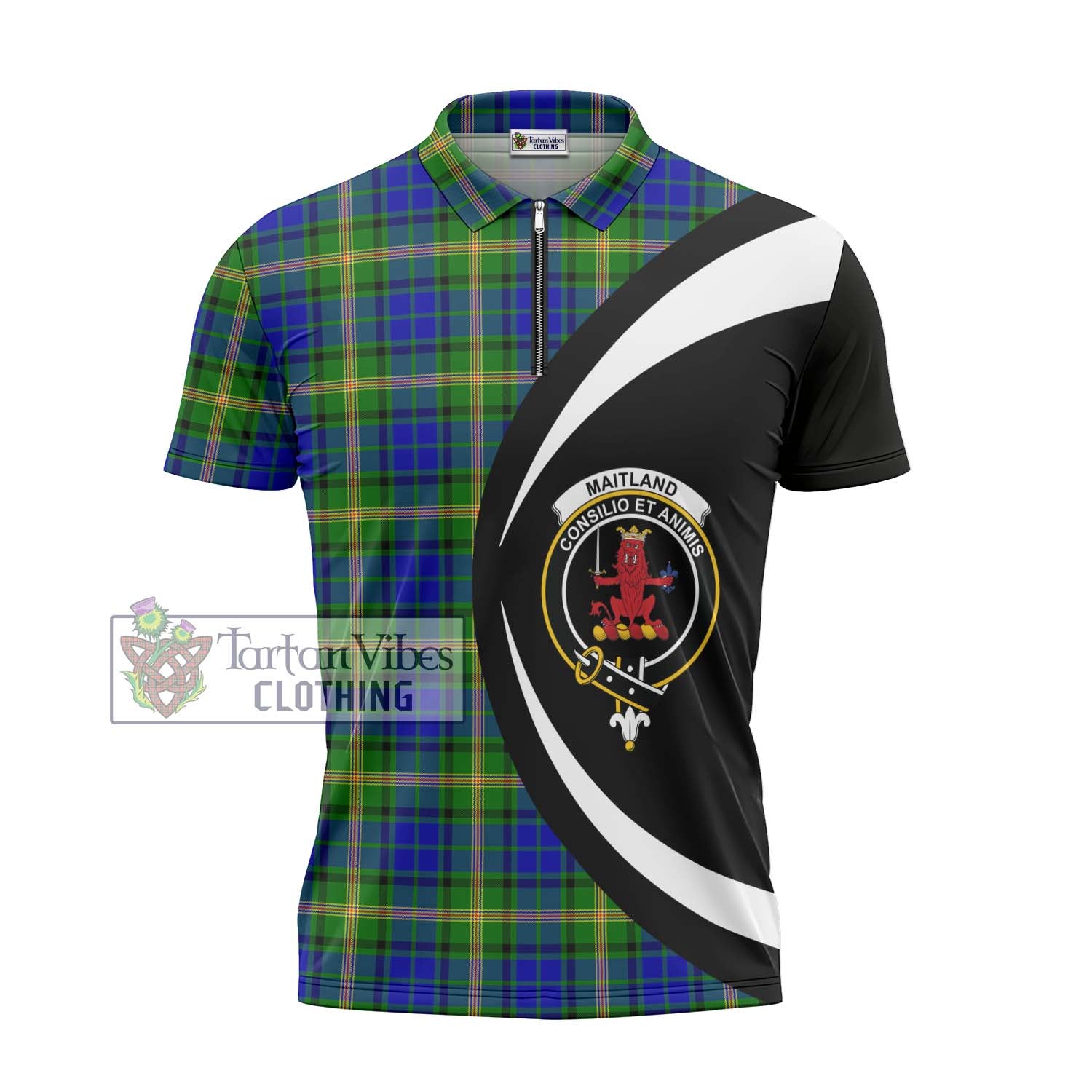 Tartan Vibes Clothing Maitland Tartan Zipper Polo Shirt with Family Crest Circle Style