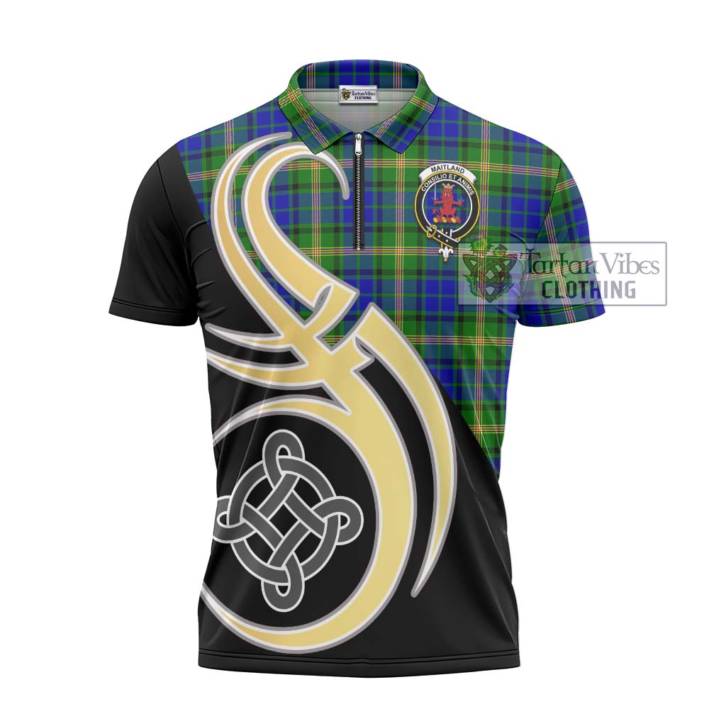 Tartan Vibes Clothing Maitland Tartan Zipper Polo Shirt with Family Crest and Celtic Symbol Style