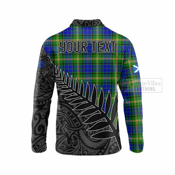 Maitland Crest Tartan Long Sleeve Polo Shirt with New Zealand Silver Fern Half Style