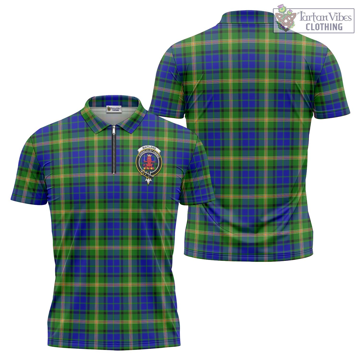 Tartan Vibes Clothing Maitland Tartan Zipper Polo Shirt with Family Crest