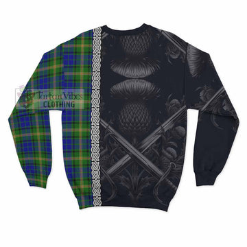 Maitland Tartan Sweatshirt with Family Crest Cross Sword Thistle Celtic Vibes