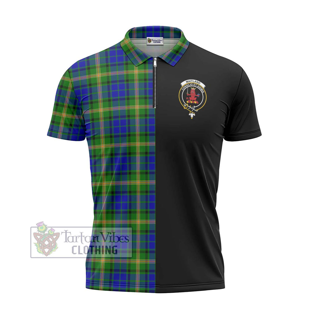 Maitland Tartan Zipper Polo Shirt with Family Crest and Half Of Me Style - Tartanvibesclothing Shop