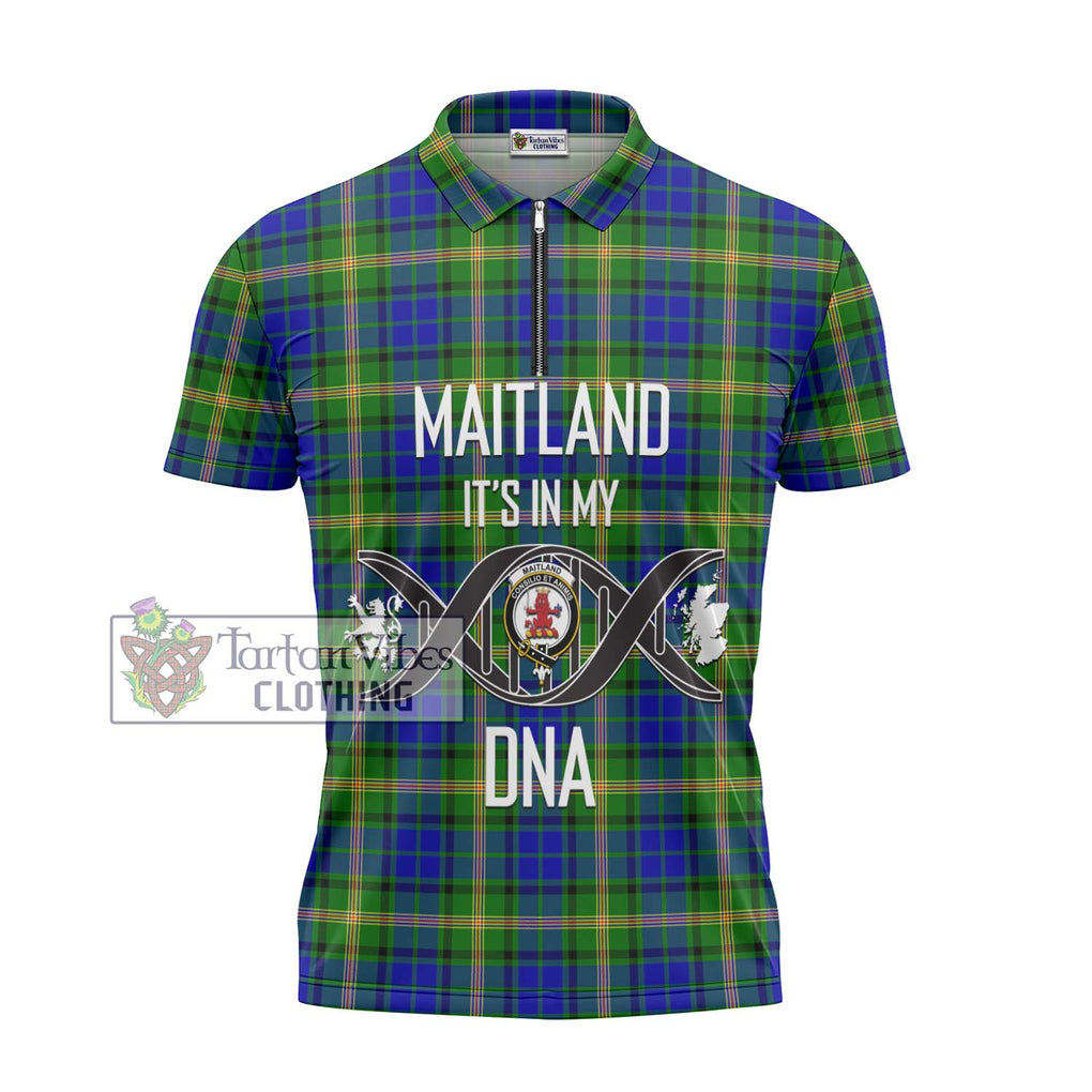 Maitland Tartan Zipper Polo Shirt with Family Crest DNA In Me Style - Tartanvibesclothing Shop